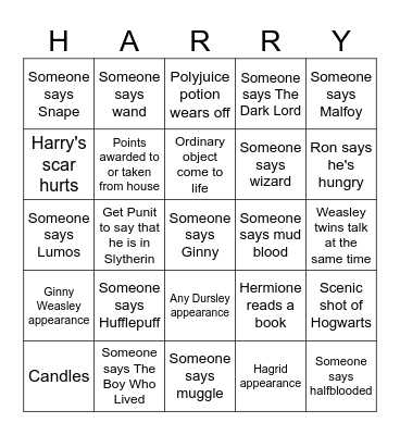 Harry Potter and the Sorcerer's Stone Bingo Card