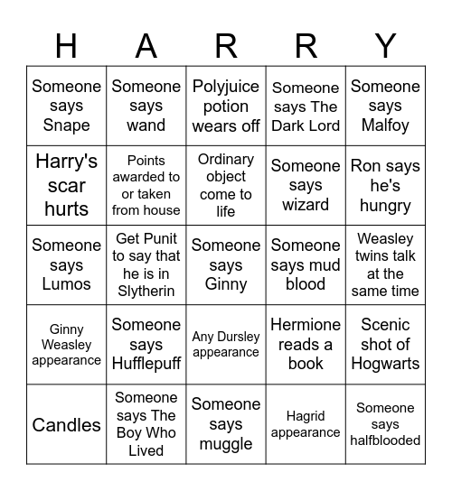 Harry Potter and the Sorcerer's Stone Bingo Card