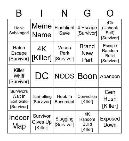 Dead by Daylight (Inspo Twoknee) Bingo Card