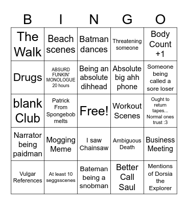 American Psycho Bingo Card
