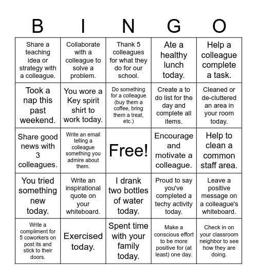 Staff Bingo Card