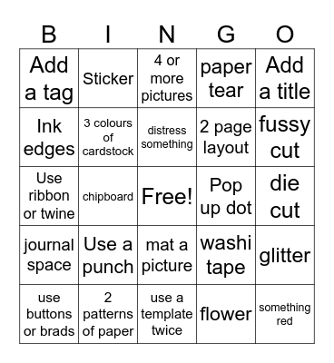 Scrapbooking Bingo Card