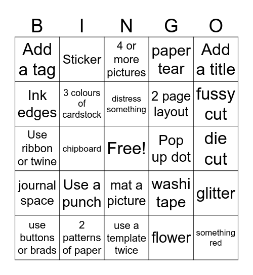 Scrapbooking Bingo Card