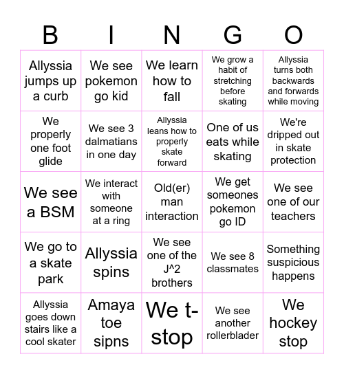 2026 Roller no Skating Bingo Card