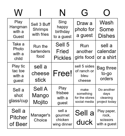 Wingo Bingo Card