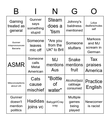 UK Place VC Bingo Card