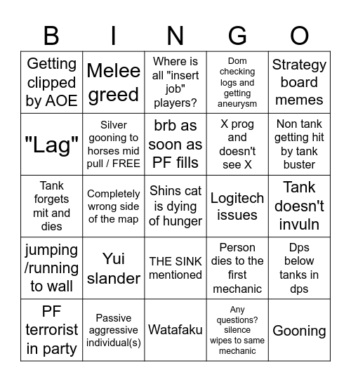PF makes me cry Bingo Card