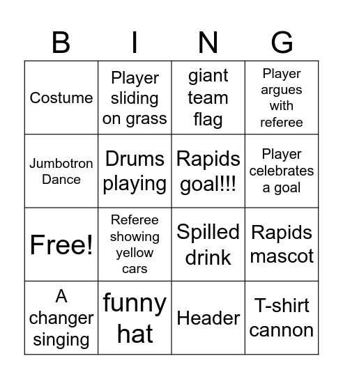 Soccer Bingo Card