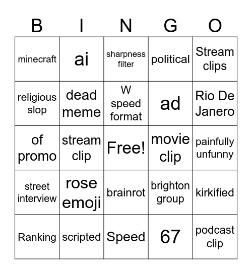 INSTAGRAM REELS BINGO Card