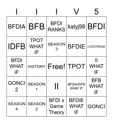 Inanimate Insanity Bingo Card
