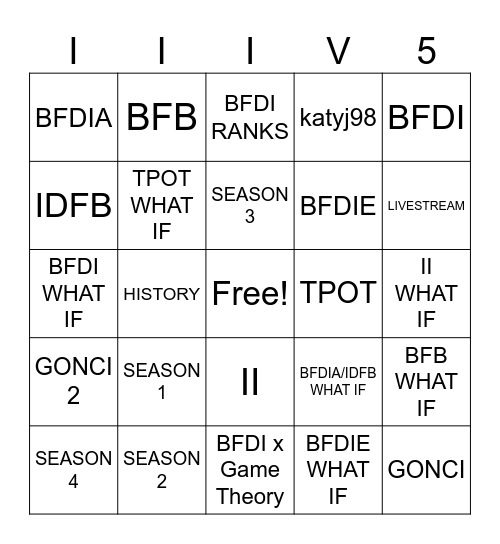 Inanimate Insanity Bingo Card