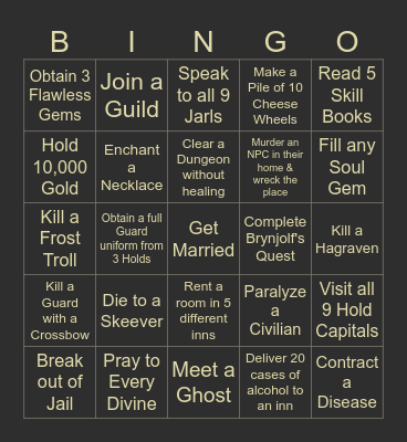 Skyrim Bingo Card