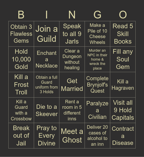 Skyrim Bingo Card