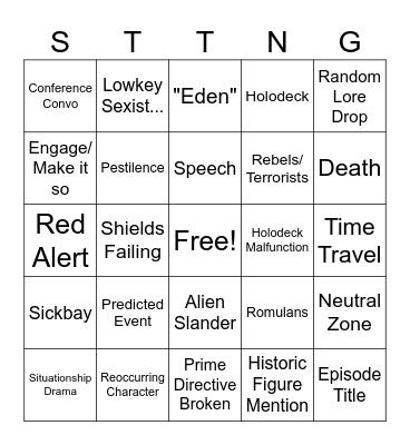 STAR TREK TNG BINGO Card