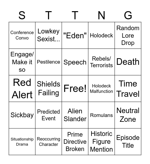 STAR TREK TNG BINGO Card
