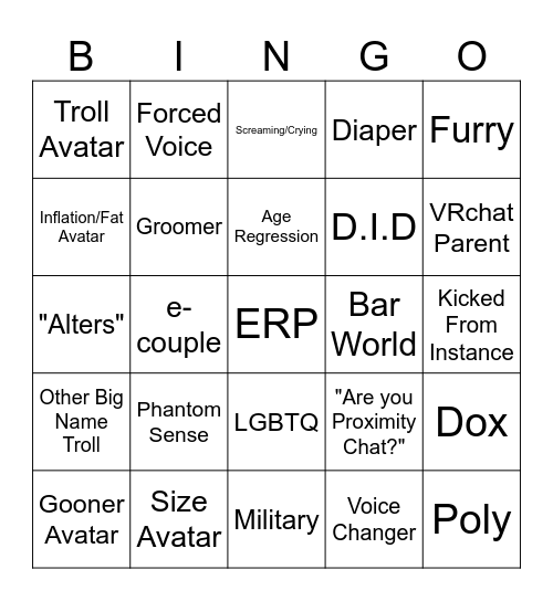 VRchat Bingo Card