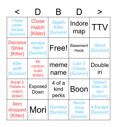 DBD (Inspo Twoknee) Bingo Card