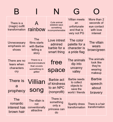 Barbie Movie Bingo Card