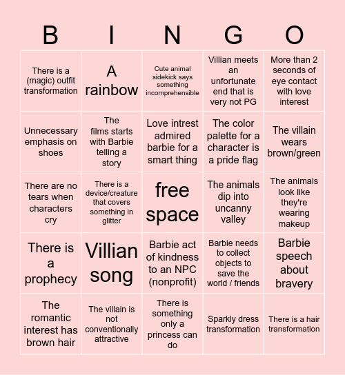 Barbie Movie Bingo Card