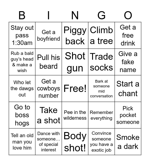 Girls bingo Card
