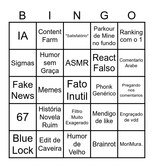 YT Shorts Bingo Card