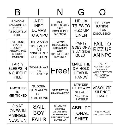Player Bingo Card
