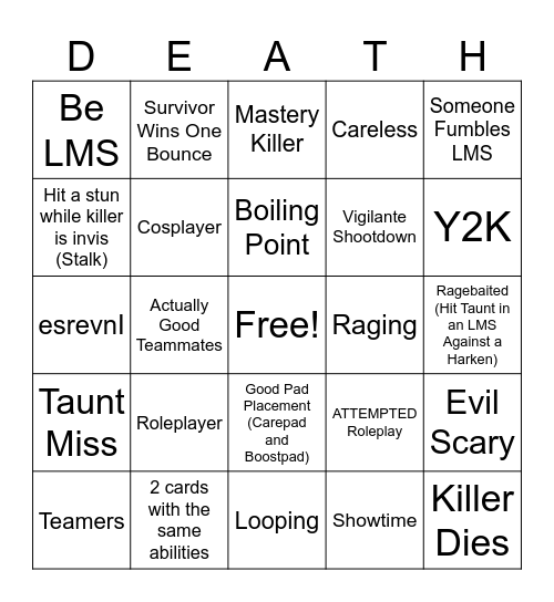 DOD Bingo Card
