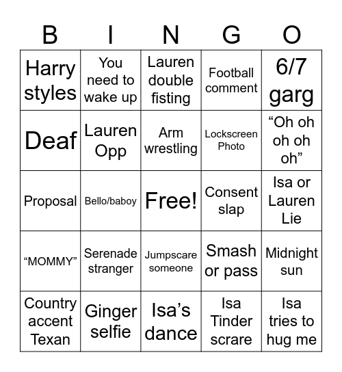 BAR BINGO Card