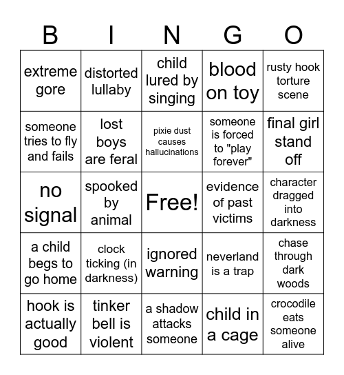 peter pan horror Bingo Card
