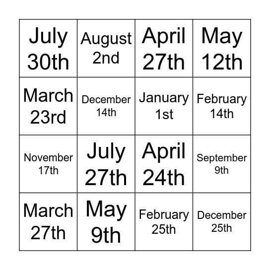 Untitled Bingo Card