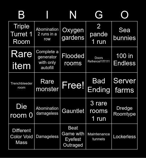 Pressure Bingo Card