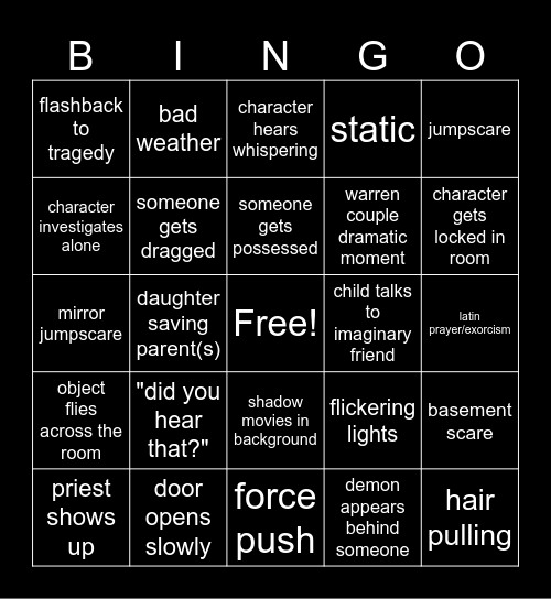 the conjuring 4 Bingo Card