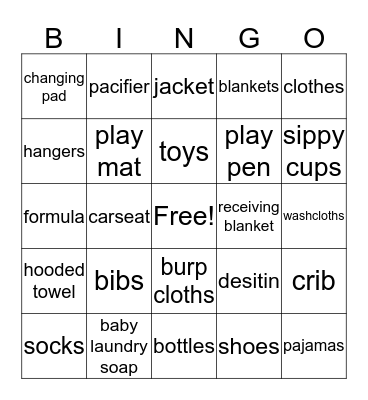 Baby Shower Bingo Card