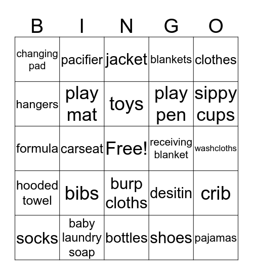 Baby Shower Bingo Card