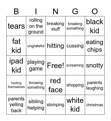kid crashouts Bingo Card