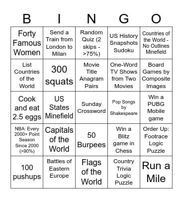 Sporcle Gamers Bingo Card