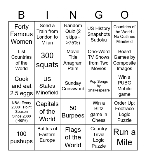 Sporcle Gamers Bingo Card