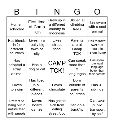 Camp TCK Bingo Card