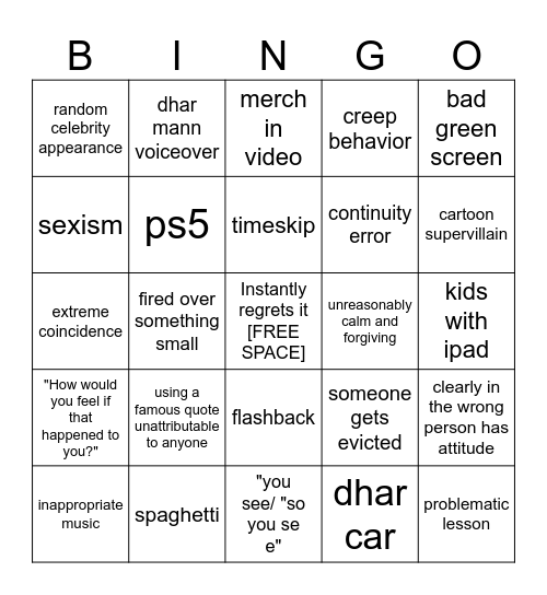 Dhar Mann Jarvis Bingo Card