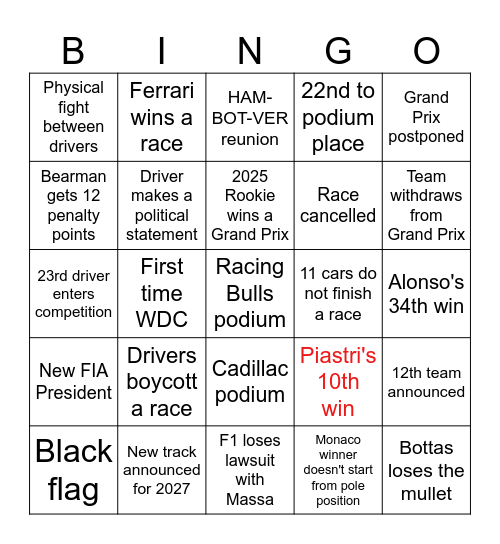 Untitled Bingo Card