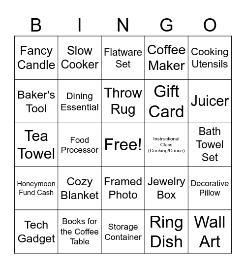 Gift Bingo Card
