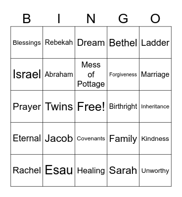 Genesis 24-33 Bingo Card