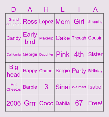 Feliz Cumpleaños Dahlia! Bingo Card