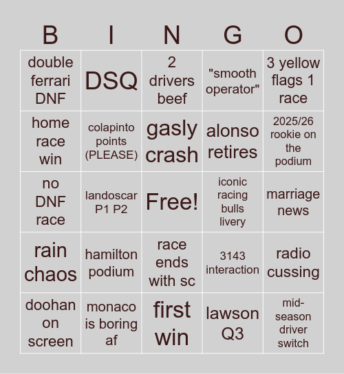 Untitled Bingo Card