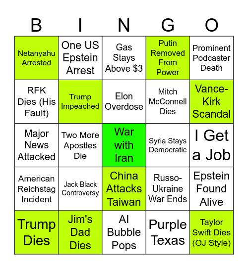 2026 Political Bingo Card Bingo Card