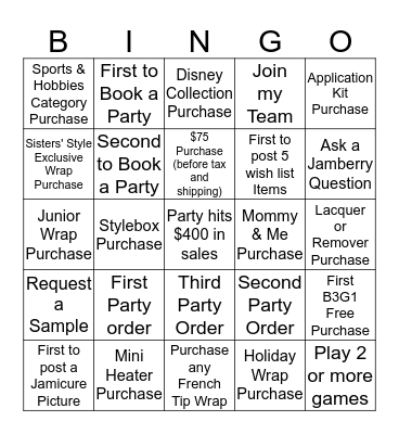 Jamberry Bingo Card