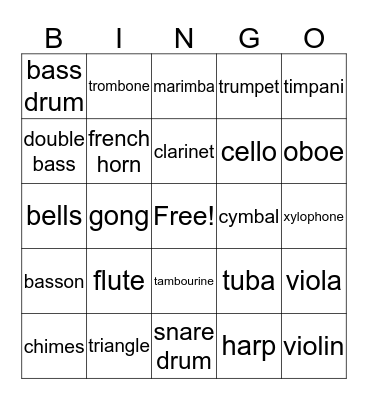 Musical Instruments Bingo Card