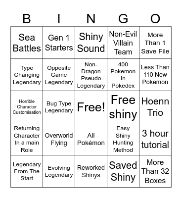 Gen 10 Pokemon Bingo Card