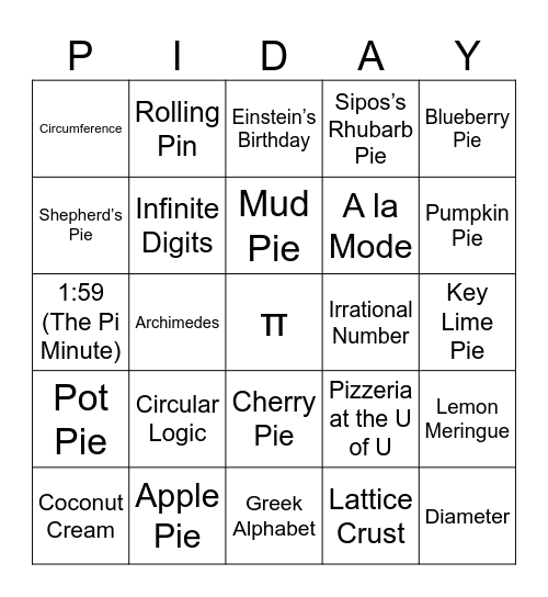 Midas Creek Pi Day 2026 Bingo Card