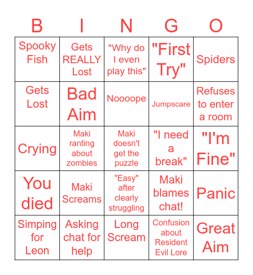 Makis Horror Bingo RE9 Edition Bingo Card